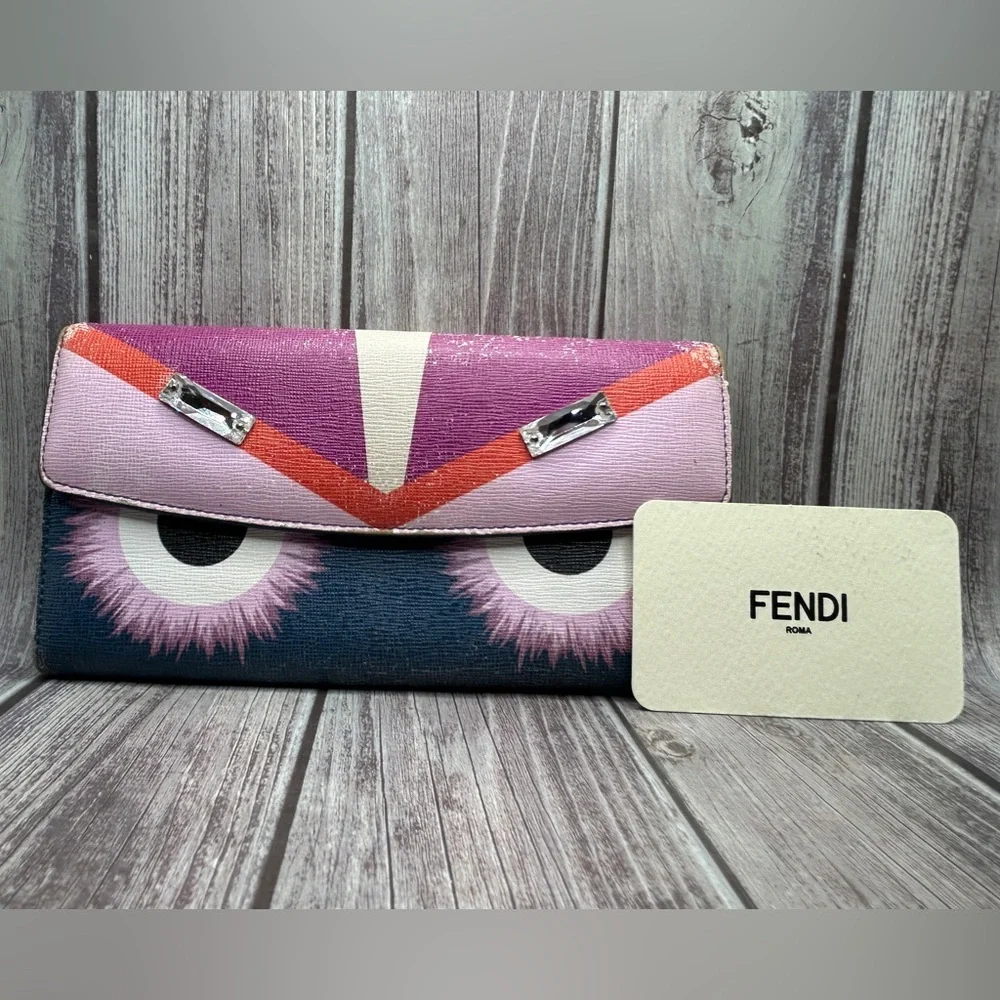 FENDI Monsters Vitello Elite Crystal Eye Continental Wallet